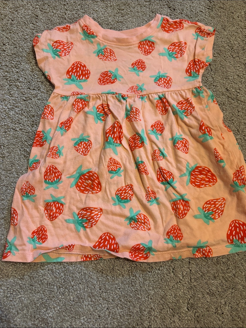 Old Navy Peach Dress with Red Strawberry Print and Mint Accents